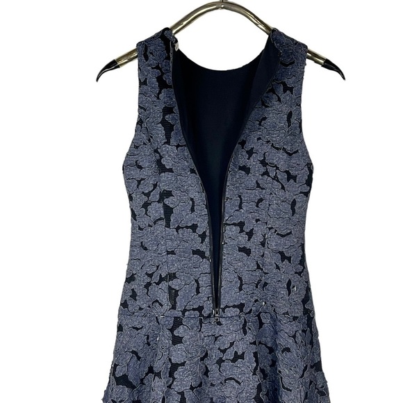 ALICE + OLIVIA FONDA SLEEVELESS DROP WAIST DENIM FLORAL APPLIQUE MINI DRESS - Picture 10 of 15